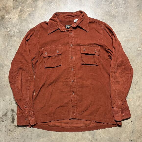 Vintage 70s Atkinson Orange Corduroy Casual Cut Shirt - Picture 1 of 5